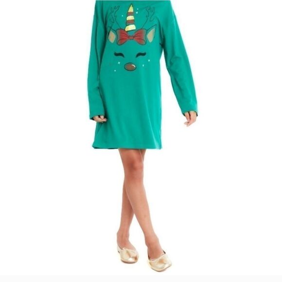 Nwt Girl's Christmas Unicorn Reindeer 2 pack Dress - Picture 3 of 10